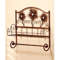 Bronze Floral 2 Wires Wall Shelf 3D Jeweled Elegant Flower Towel Rack Bath Decor 626850280333  253112070442